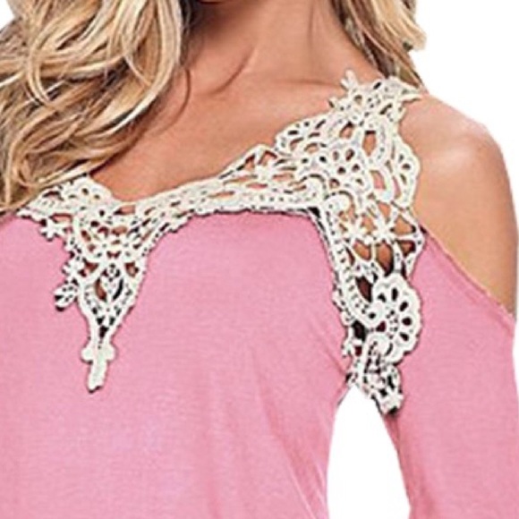 ➕"Clemma" Floral Lace Cold Shoulder Top➕ - Picture 4 of 5